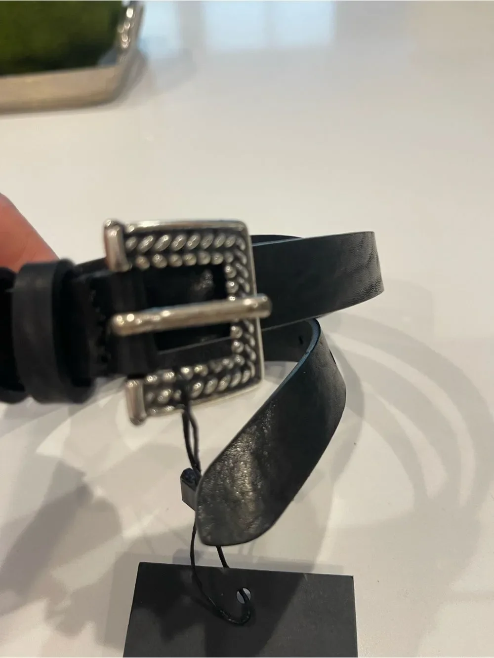 The Kooples Engraved Metal-Buckle Leather Belt In Black NWT LARGE